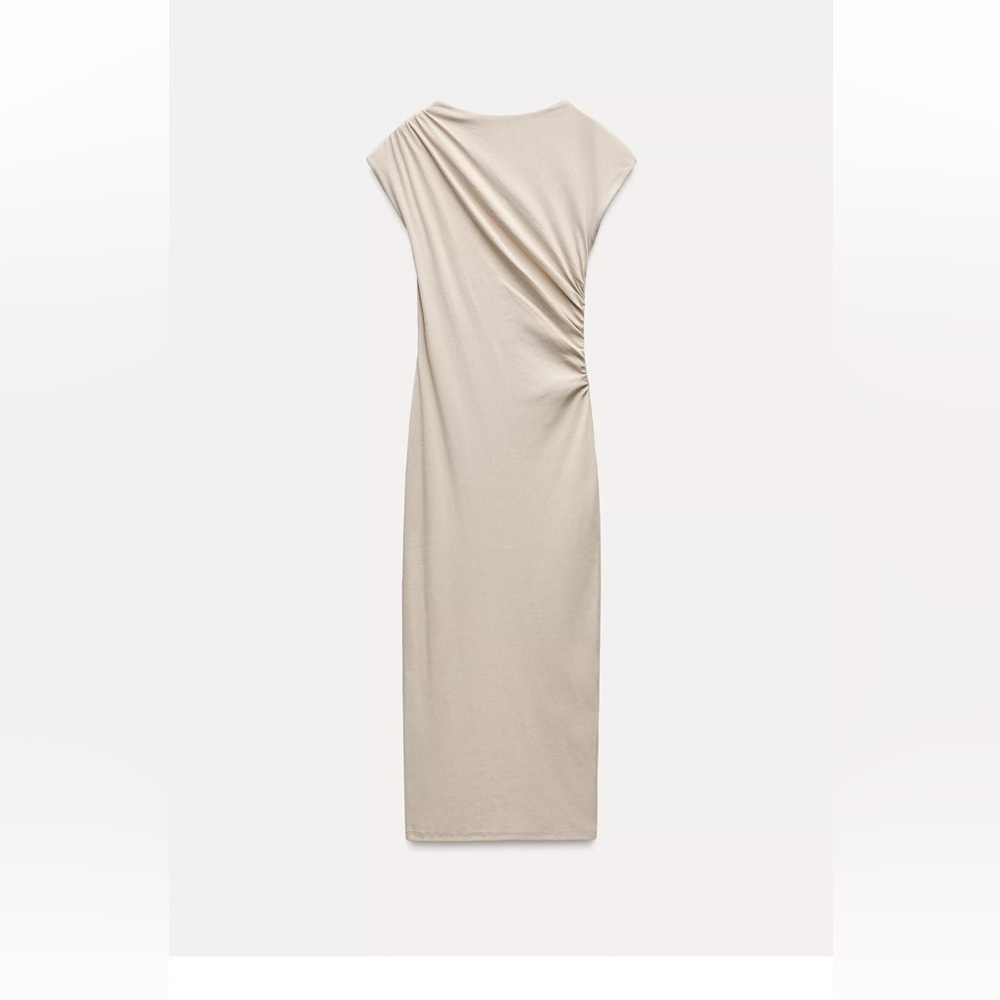 Elegant Draped Midi Dress in Ivory Sand